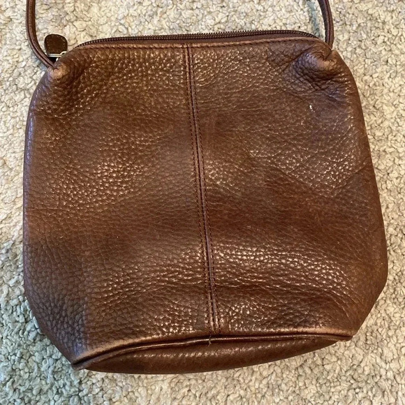 GUC Fossil Leather Purse Brown Pebbled Leather Small Bag 8” x 7” - Picture 3 of 10